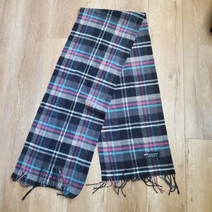 Made In Scotland 100% Scottish Cashmere Black Plaid Flannel Fringe Scarf